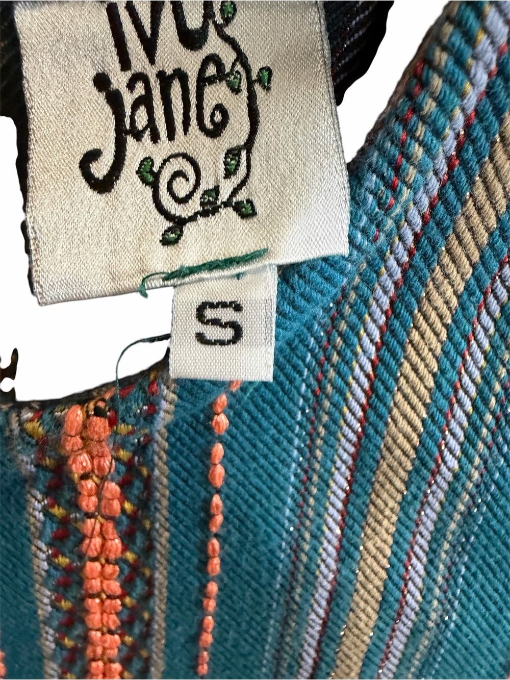 IVY JANE - Textured Stripe & Plaid Peplum Top - Teal & Peach (Size:S) - Picture 5 of 6